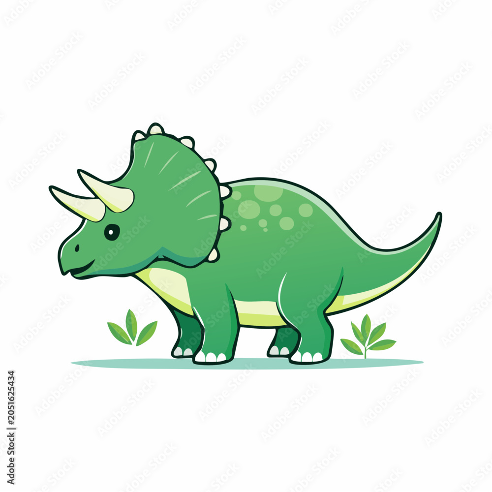 Naklejka premium Cute Green Triceratops Dinosaur Illustration
