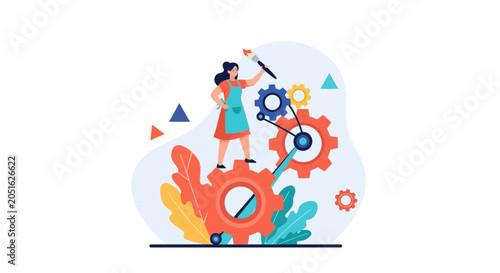 Artist with Paintbrush and Gears Illustration - Creative Process, Innovation, and Artistry