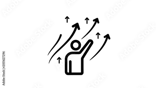 Bild auf Leinwand Iconic representation of personal growth, aspiration, and upward progress with a figure reaching for success amidst rising arrows
