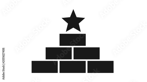 Schilderij op canvas A black star sits atop a pyramid structure constructed from six black rectangular blocks on a white background