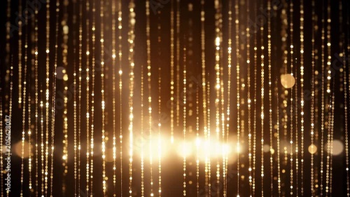 Luxury Gold Particles Falling Rain Stage Background, Elegant Glittering Bokeh Lights Loop Video