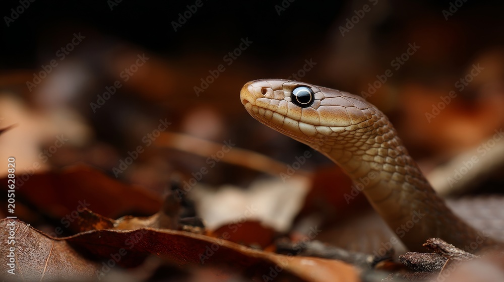 Obraz premium Smooth snake Coronella austriaca in its natural habitat, captured with sharp detail, showcasing natural coloration, scale texture, and subtle camouflage in the environment.