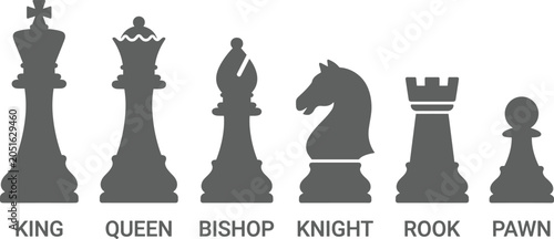 Bild auf Leinwand Chess piece silhouettes, king, queen, bishop, knight, rook, pawn icons for board game tournament branding, packaging, image_4ced28
