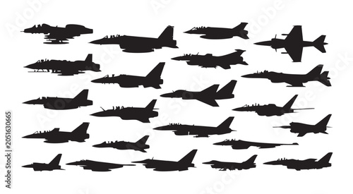 Fotografija Air force combat aircraft silhouettes for military strategy games and aviation history blueprints