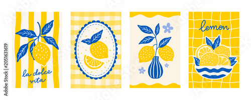 фотографія Lemon posters Italian mediterranean Amalfi coast print set yellow citrus fruits
