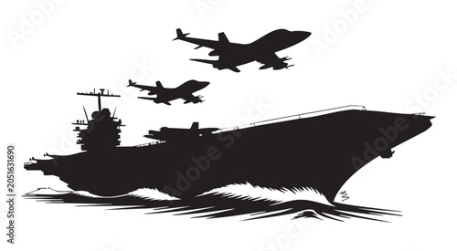 Tableau sur toile Aircraft carrier with fighter jets