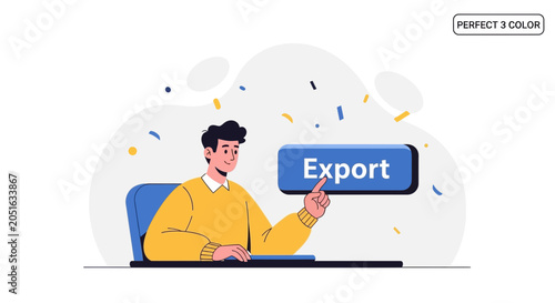 Man pressing the export button, representing global trade, business strategy, and international commerce.