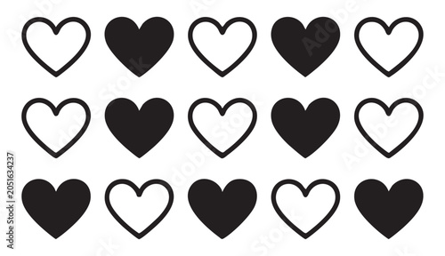 Set of black heart icons. love symbol collection. vector illustration isolated on transparent background.
