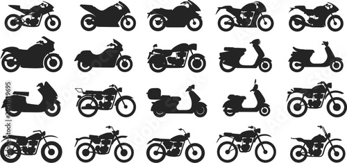 Fotografie motorcycle silhouettes collection vector two wheeler icons