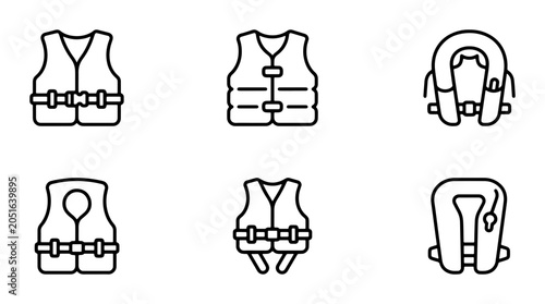 Foto Life Vest Icons, Safety Gear Collection, Water Sport Equipment, Buoyancy Aid Vec