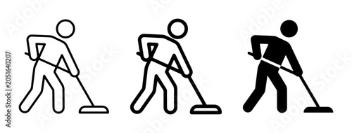 Photography Cleaning Icons, Mop and Broom Symbols, Housekeeping Vector Graphics