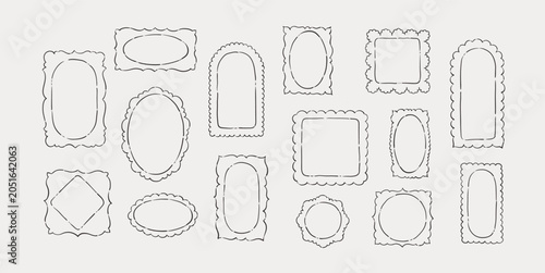 Set of whimsical doodle frames and design elements,. Retro for invitation save the date card. Hand drawn shapes
