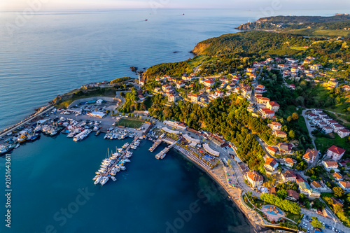 Poyrazkoy in Istanbul, Turkey. Poyrazkoy is the name of a village in Beykoz district, Istanbul Province. Aerial view of Poyrazkoy Port.