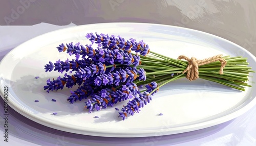 A serene still life of a lavender bunch on a white plate