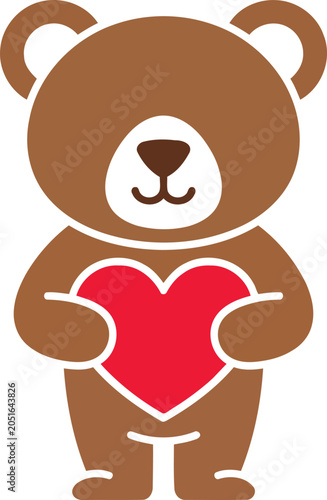 Cute Brown Teddy Bear Holding a Red Heart Full Body Cartoon Icon
