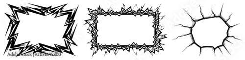 Photos Sharp jagged frames and circular wall crack set in comic book style
