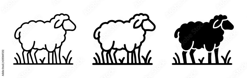 Obraz premium Sheep Icons, Farm Animals Vector Set, Black and White Sheep Graphics, Livestock Illustrations