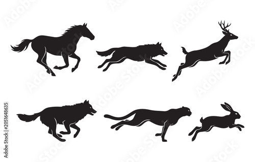 Photography Set of silhouettes of running wild animals