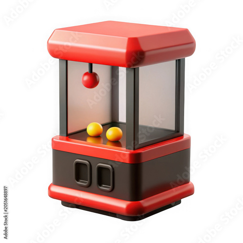 3D isometric icon of a toy claw crane machine with prize balls, three dimensional isolated on transparent background