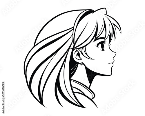 Anime style portrait of a young girl with long hair