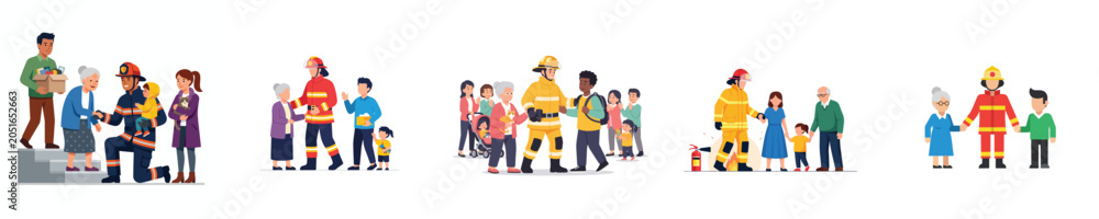 Fototapeta premium Diverse Group of Community Members Interacting with Professional Firefighters During Public Safety and Educational Outreach Programs