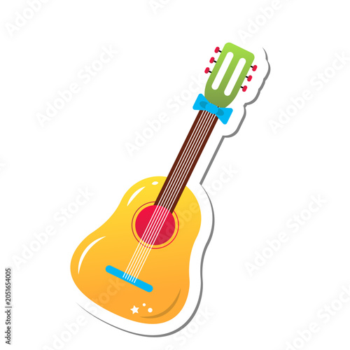 A festive guitar with a blue bow, perfect for Festa Junina celebrations, isolated on a transparent background
