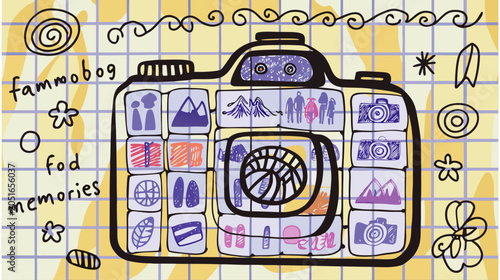National Camera Day Hand Drawn Photography Doodle Vector Illustration Set