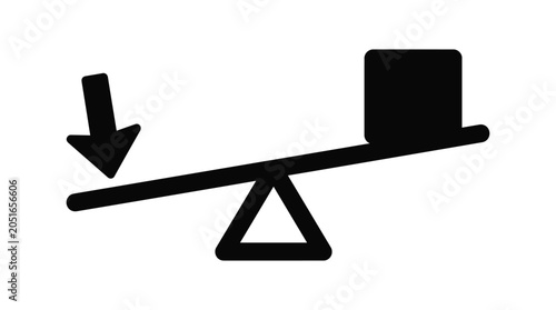 Schilderij op canvas Balance scale with weight and downward arrow black silhouette