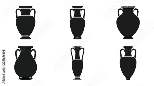 Quadro su tela Ancient Greek Amphorae Collection Black Silhouette amphora