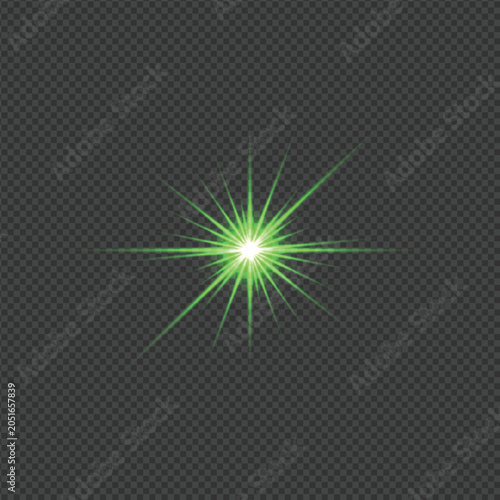 Green Sparkling Starburst Light Effects Collection on Transparent Background Vector Illustration 