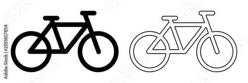 Minimal vector illustration of two bicycle icons in filled and outline styles for cycling, transport, and mobility design.