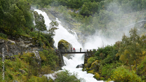 Green Misty Mountain and Glacier landscapes near Briksdal Glacier in Norway
