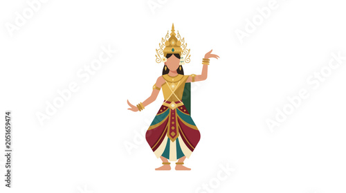 Billede på lærred Traditional Cambodian Apsara Dancer in Elaborate Costume and Headdress