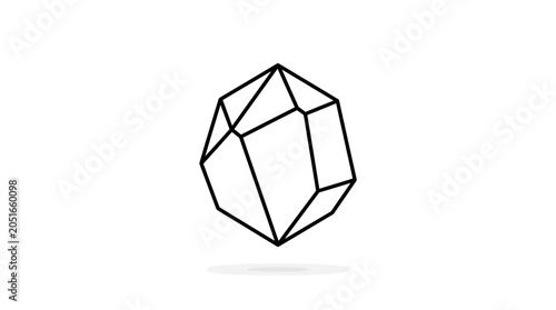 Geometric crystal shape black line drawing on white background