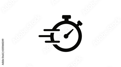 Fotografie Stopwatch Icon With Speed Lines Flat Black Silhouette On White