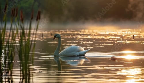 Soft light breaks over the calm lake as the sun rises, revealing the serene scene before us. created with generative ai