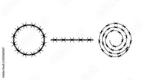 Bild auf Leinwand Circular spiral and straight barbed wire designs for security fencing and bounda