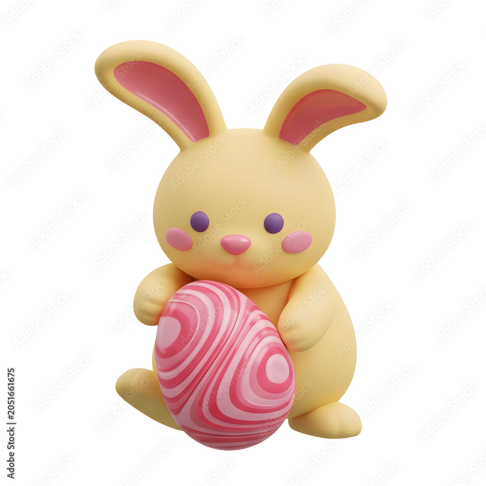 Obraz premium Cute 3D Easter Bunny Holding a Swirl Pattern Egg