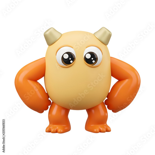 Cute Orange and Yellow Cartoon Monster with Big Eyes