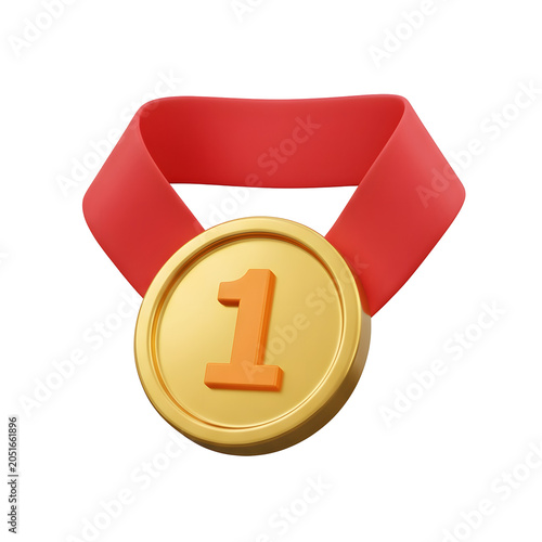 Gold Medal with Red Ribbon and Number 1