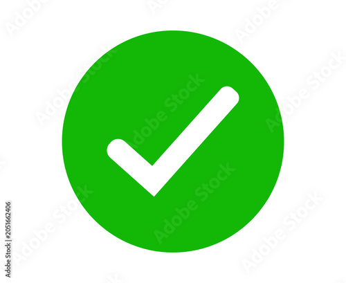 Tableau sur toile Green circle icon with a white check mark symbol for success and approval