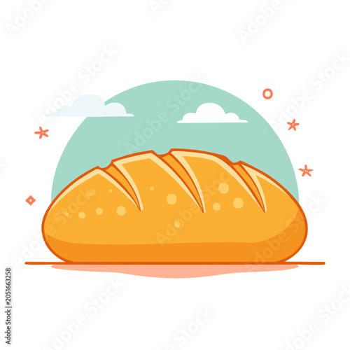 Flat design illustration of a golden loaf of bread