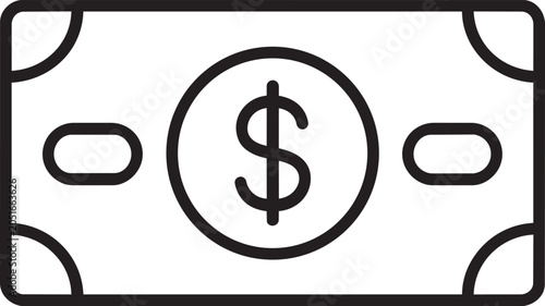 Paper bill banknote cash representing salary wage legal tender for business finance investment simple linear vector graphic