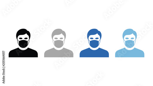 Photos Four illustrated people wearing different colored face masks against white backg