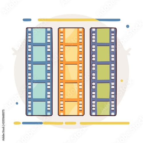 Flat design illustration of three colorful film strips
