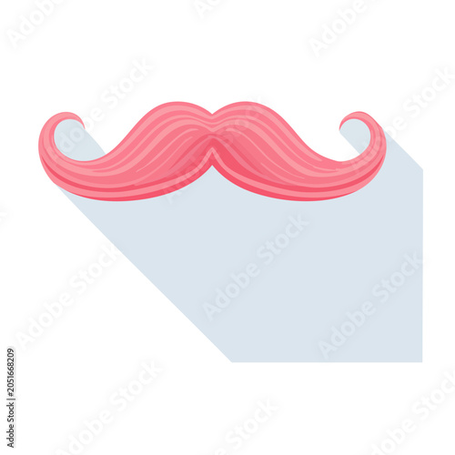 Pink mustache with long shadow, flat design