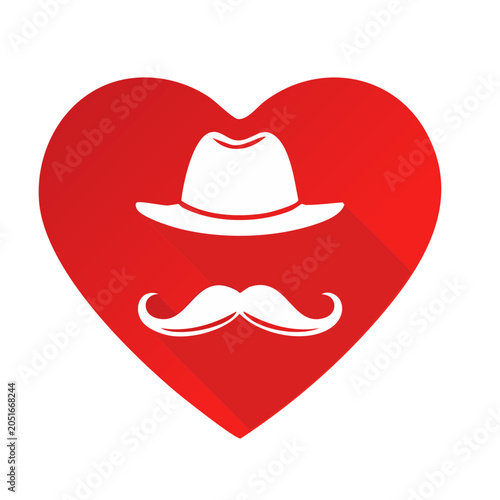 Red heart with white hat and mustache icon