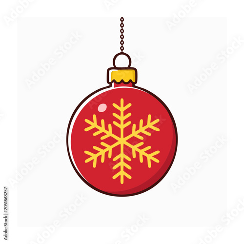 Red Christmas ornament with yellow snowflake
