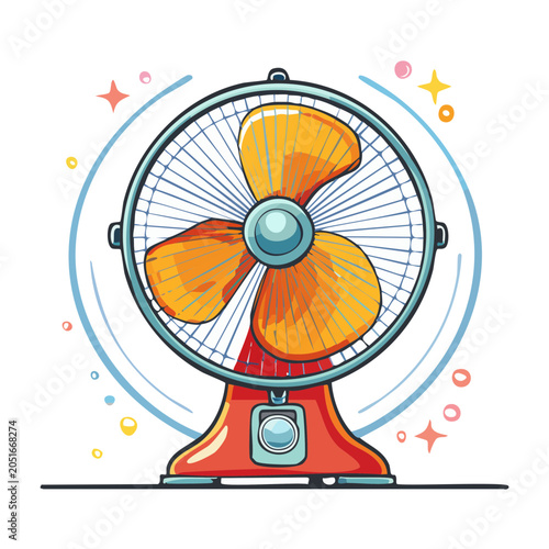 Retro desk fan illustration with colorful accents