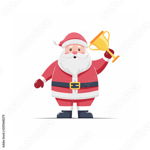 Santa Claus holding a golden trophy